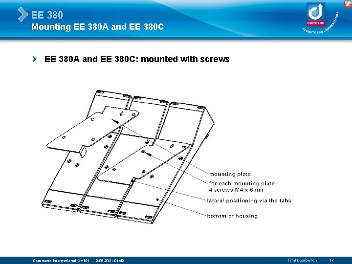 EE 380 Mounting EE 380 A and EE 380 C: mounted with screws Commend