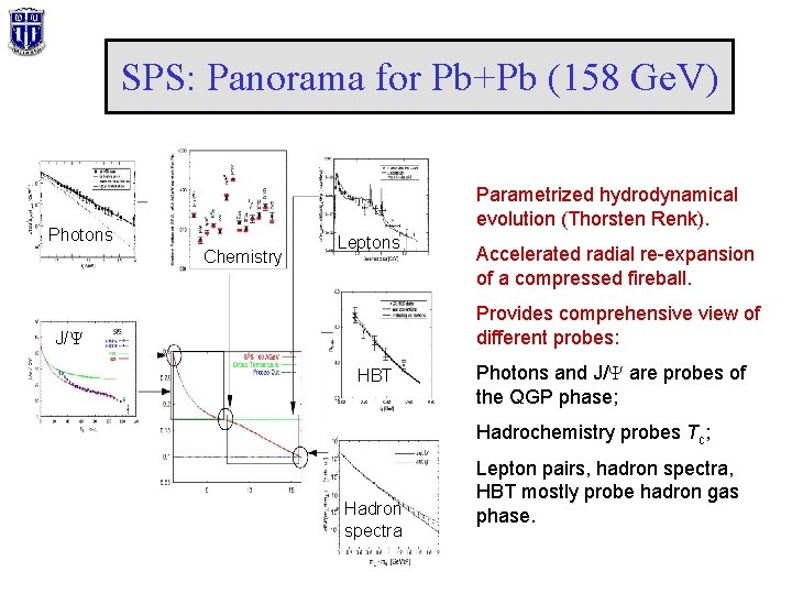 SPS: Panorama for Pb+Pb (158 Ge. V) Parametrized hydrodynamical evolution (Thorsten Renk). Photons Chemistry