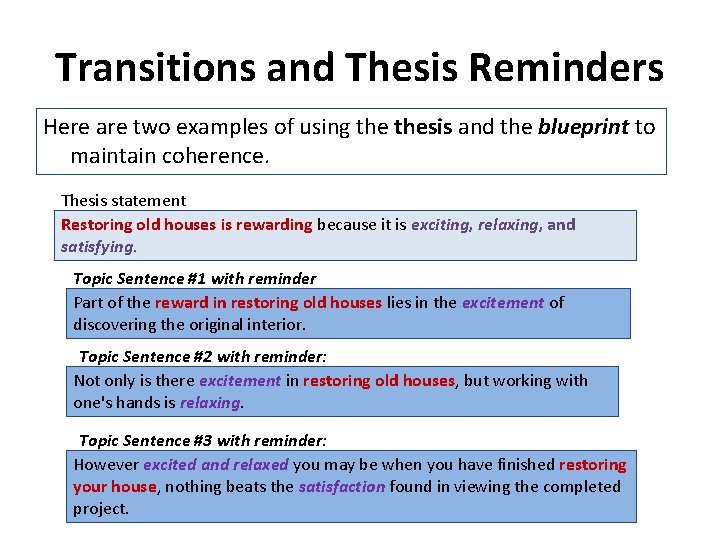Transitions and Thesis Reminders Here are two examples of using thesis and the blueprint