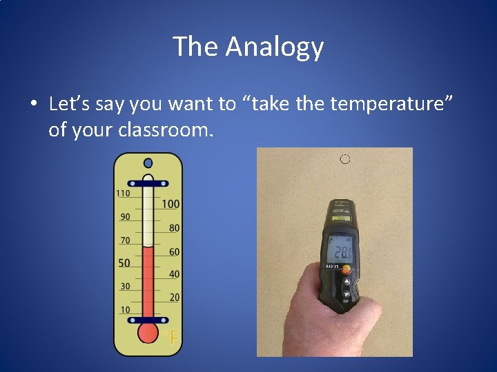 The Analogy • Let’s say you want to “take the temperature” of your classroom.