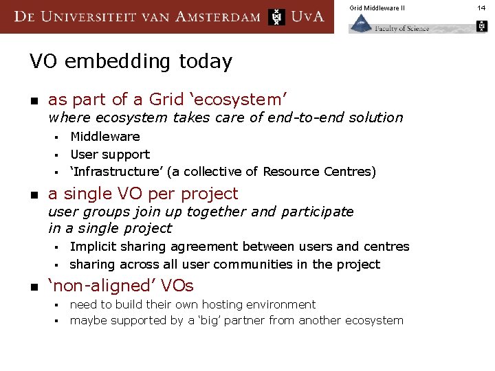 Grid Middleware II VO embedding today n as part of a Grid ‘ecosystem’ where