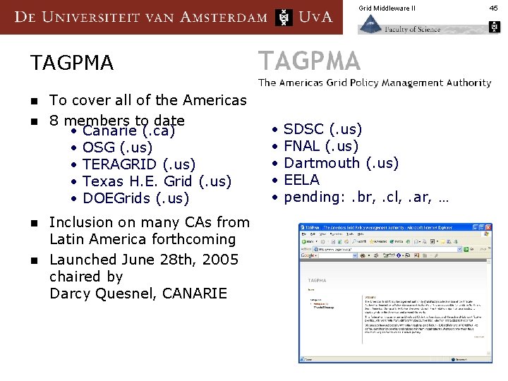 Grid Middleware II TAGPMA n n To cover all of the Americas 8 members