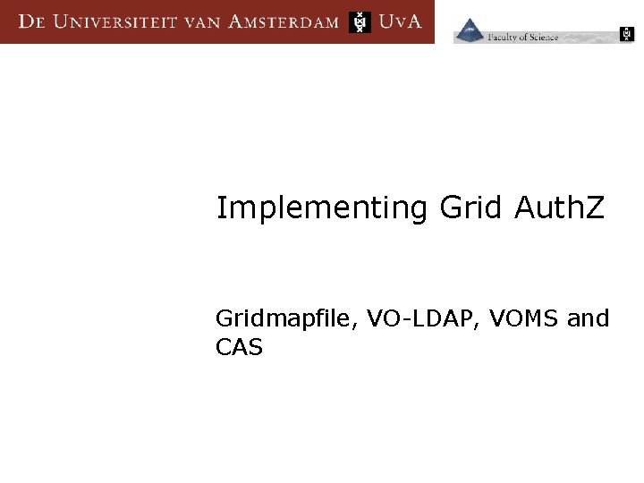 Implementing Grid Auth. Z Gridmapfile, VO-LDAP, VOMS and CAS 