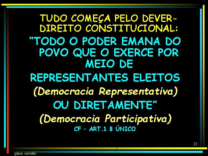 TUDO COMEÇA PELO DEVERDIREITO CONSTITUCIONAL: “TODO O PODER EMANA DO POVO QUE O EXERCE