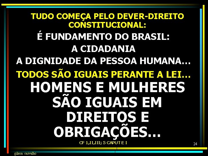 TUDO COMEÇA PELO DEVER-DIREITO CONSTITUCIONAL: É FUNDAMENTO DO BRASIL: A CIDADANIA A DIGNIDADE DA