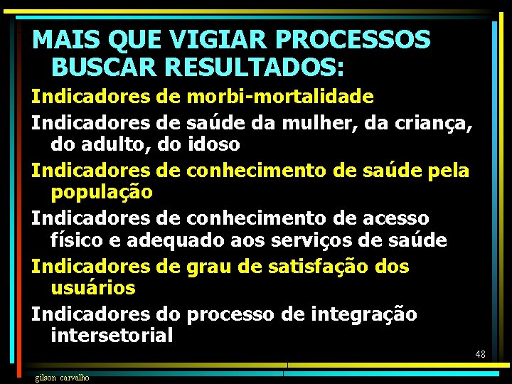 MAIS QUE VIGIAR PROCESSOS BUSCAR RESULTADOS: Indicadores de morbi-mortalidade Indicadores de saúde da mulher,