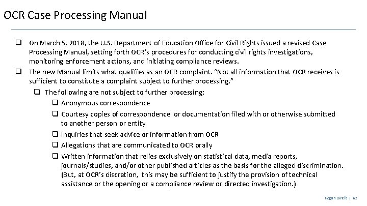 OCR Case Processing Manual q On March 5, 2018, the U. S. Department of