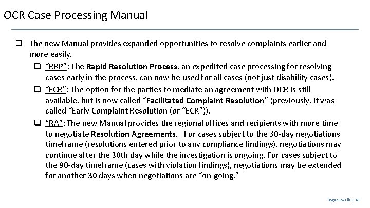 OCR Case Processing Manual q The new Manual provides expanded opportunities to resolve complaints