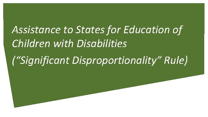 Assistance to States for Education of Children with Disabilities (“Significant Disproportionality” Rule) 