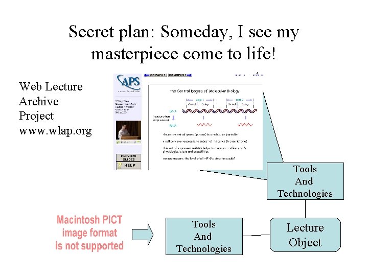 Secret plan: Someday, I see my masterpiece come to life! Web Lecture Archive Project