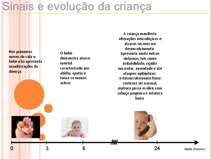 Sinais e evolução da criança Nos primeiros meses de vida o bebé não apresenta
