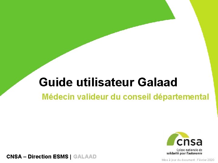 Guide utilisateur Galaad Médecin valideur du conseil départemental CNSA – Direction ESMS | GALAAD