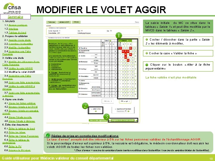 Sommaire MODIFIER LE VOLET AGGIR 1. GALAAD La saisie initiale du MC se situe