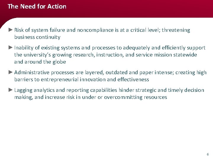 The Need for Action ► Risk of system failure and noncompliance is at a