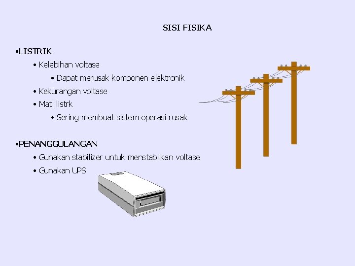 SISI FISIKA • LISTRIK • Kelebihan voltase • Dapat merusak komponen elektronik • Kekurangan