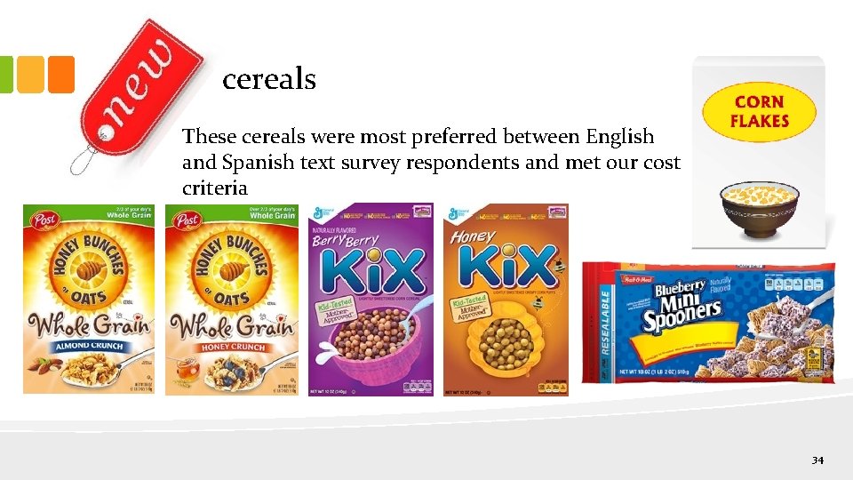 cereals These cereals were most preferred between English and Spanish text survey respondents and