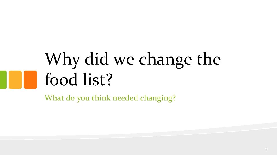 Why did we change the food list? What do you think needed changing? 4