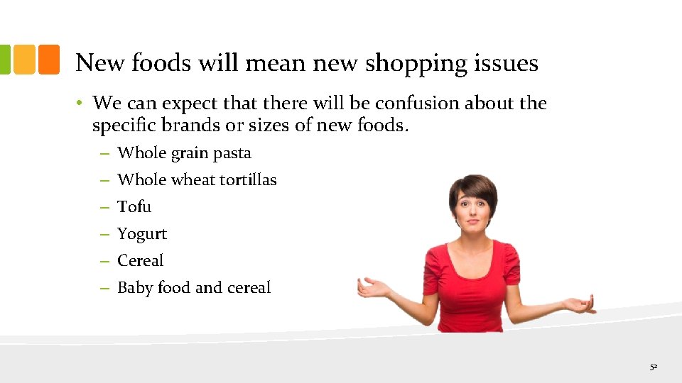 New foods will mean new shopping issues • We can expect that there will