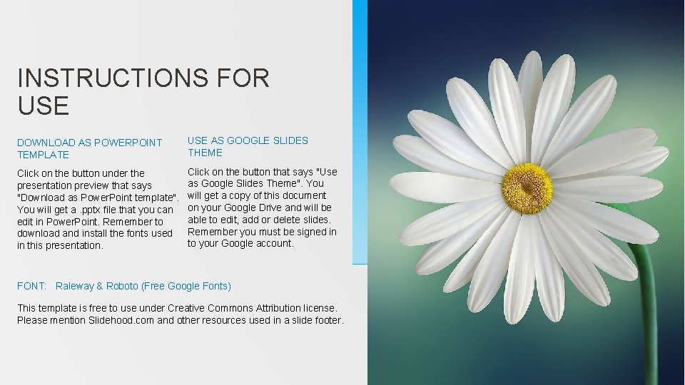 Instructions Slide Example Simplicity INSTRUCTIONS FOR USE DOWNLOAD AS POWERPOINT TEMPLATE