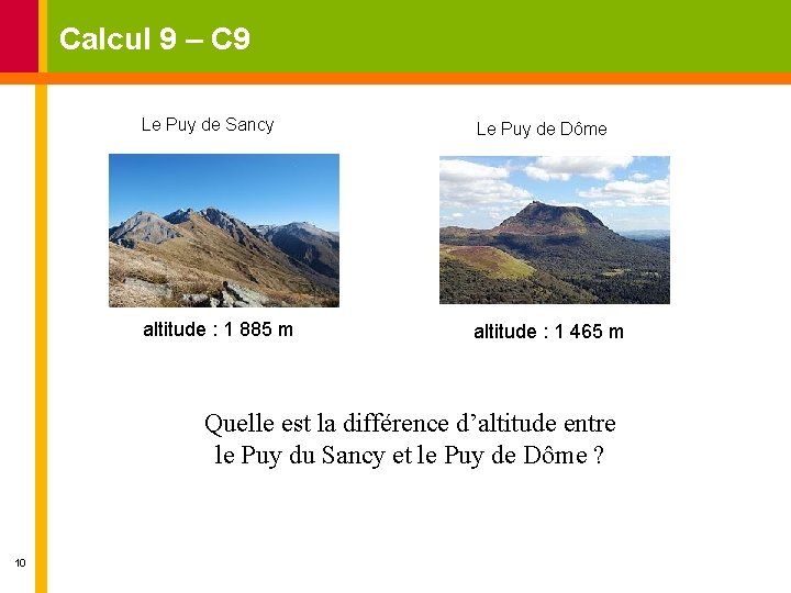 Calcul 9 – C 9 Le Puy de Sancy Le Puy de Dôme altitude