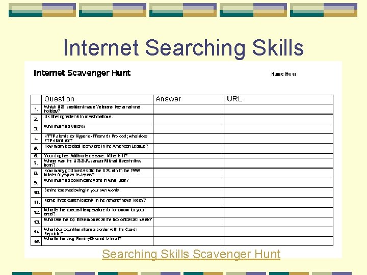 Internet Searching Skills Scavenger Hunt 