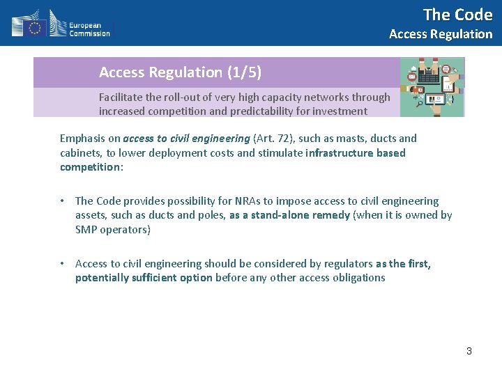 The Code Access Regulation (1/5) Facilitate the roll-out of very high capacity networks through