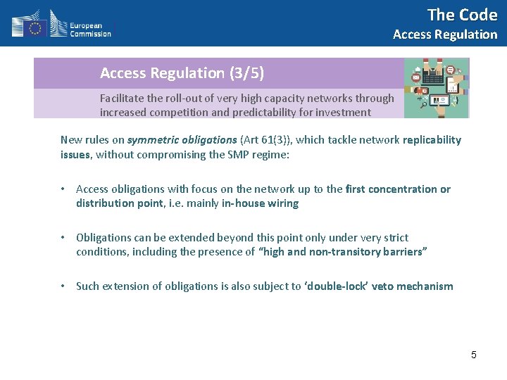 The Code Access Regulation (3/5) Facilitate the roll-out of very high capacity networks through