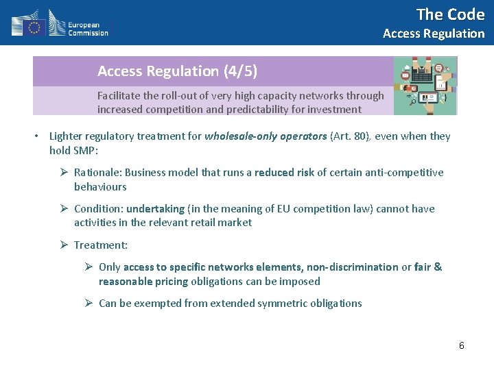 The Code Access Regulation (4/5) Facilitate the roll-out of very high capacity networks through