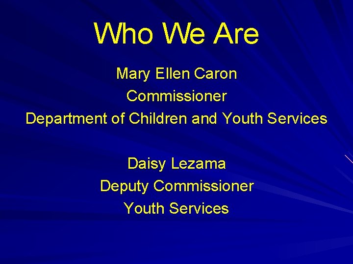 Who We Are Mary Ellen Caron Commissioner Department of Children and Youth Services Daisy