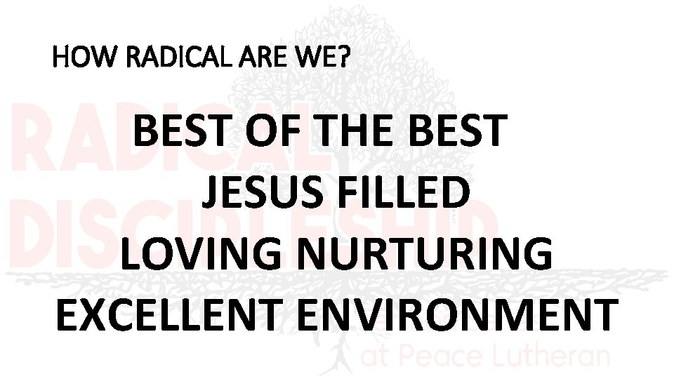HOW RADICAL ARE WE? BEST OF THE BEST JESUS FILLED LOVING NURTURING EXCELLENT ENVIRONMENT