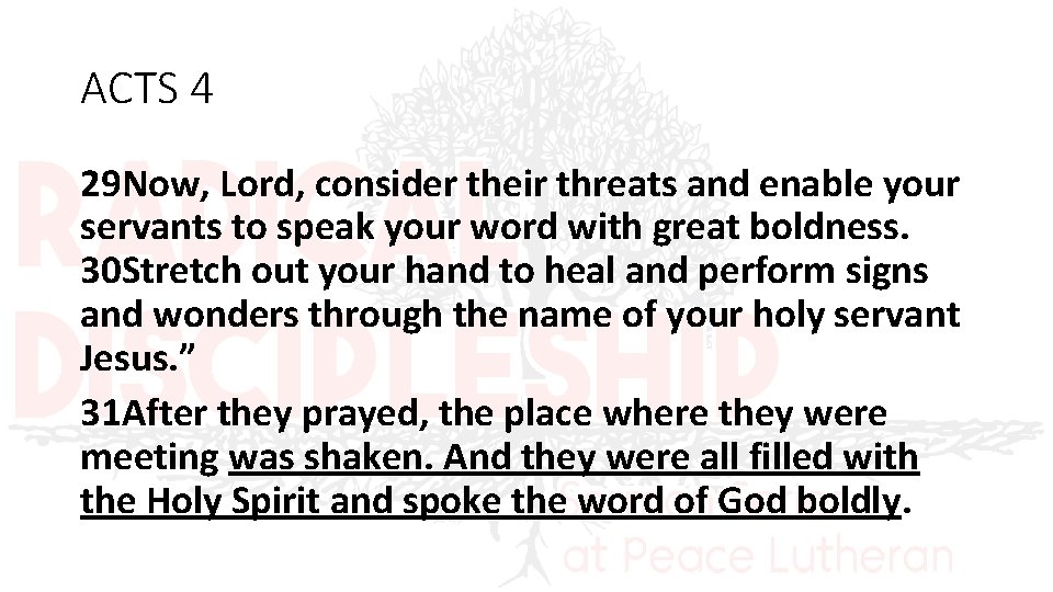 ACTS 4 29 Now, Lord, consider their threats and enable your servants to speak