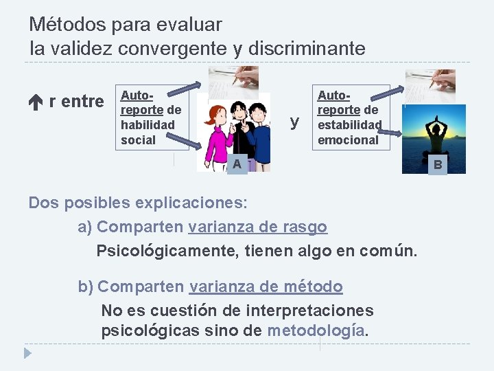 Métodos para evaluar la validez convergente y discriminante r entre Autoreporte de habilidad social