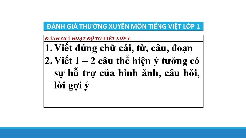 ĐÁNH GIÁ THƯỜNG XUYÊN MÔN TIẾNG VIỆT LỚP 1 ĐÁNH GIÁ HOẠT ĐỘNG VIẾT