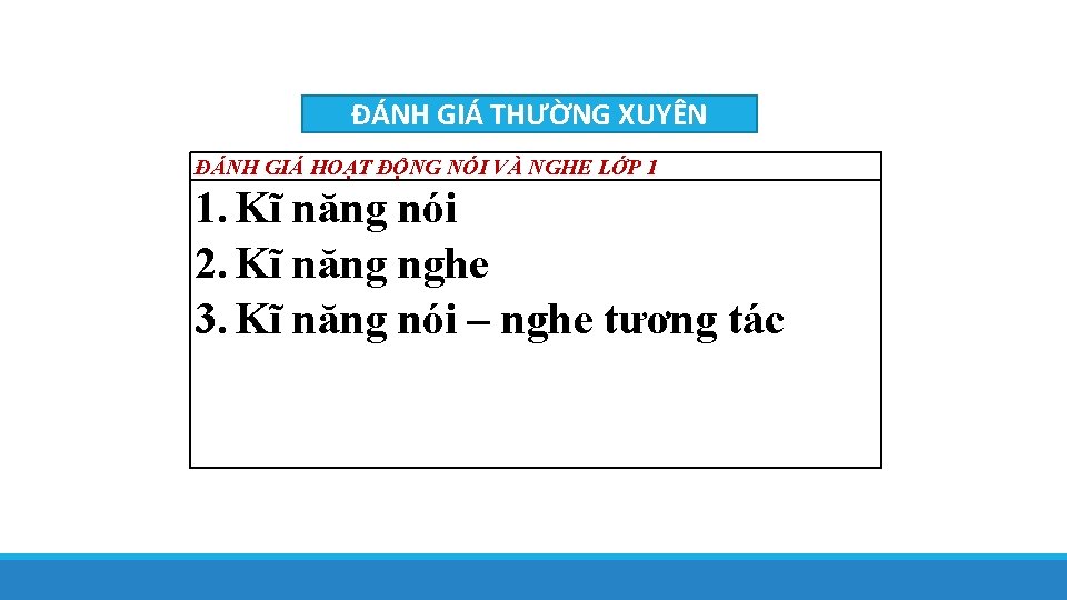 ĐÁNH GIÁ THƯỜNG XUYÊN ĐÁNH GIÁ HOẠT ĐỘNG NÓI VÀ NGHE LỚP 1 1.