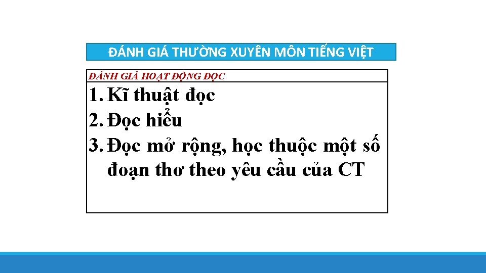 ĐÁNH GIÁ THƯỜNG XUYÊN MÔN TIẾNG VIỆT ĐÁNH GIÁ HOẠT ĐỘNG ĐỌC 1. Kĩ