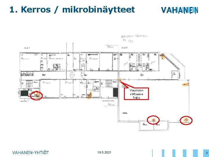 1. Kerros / mikrobinäytteet Vaurioon viittaava haju 19. 5. 2021 8 