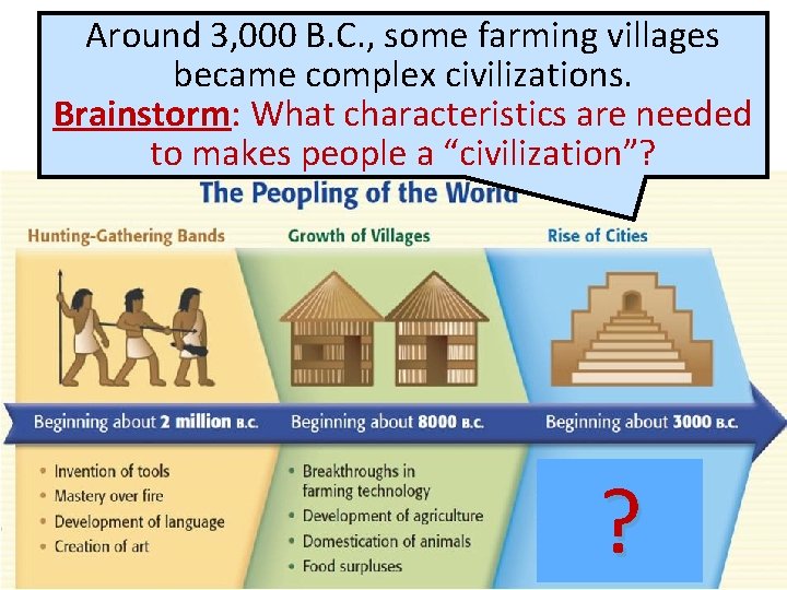 Around. Neolithic 3, 000 B. C. , Revolution some farming villages became complex civilizations.