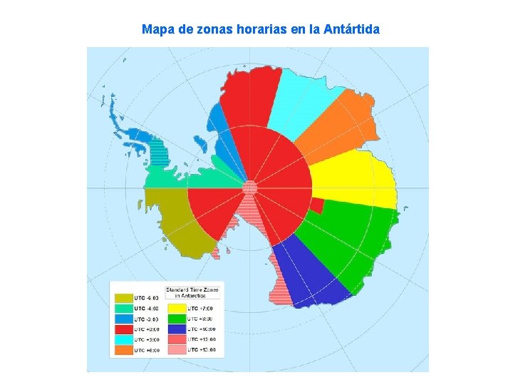 Mapa de zonas horarias en la Antártida 