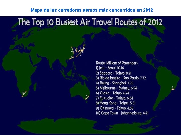 Mapa de los corredores aéreos más concurridos en 2012 