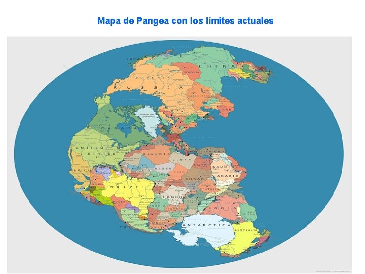 Mapa de Pangea con los límites actuales 