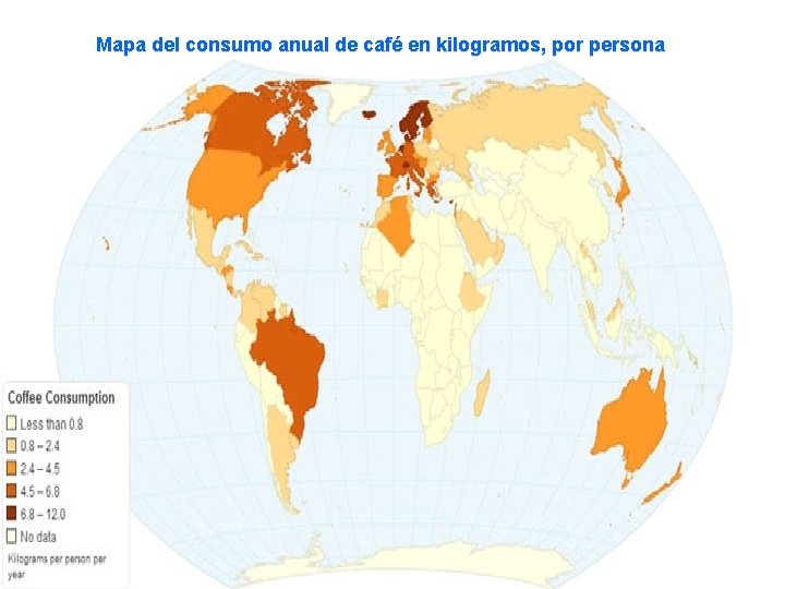 Mapa del consumo anual de café en kilogramos, por persona 