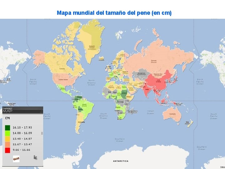 Mapa mundial del tamaño del pene (en cm) 