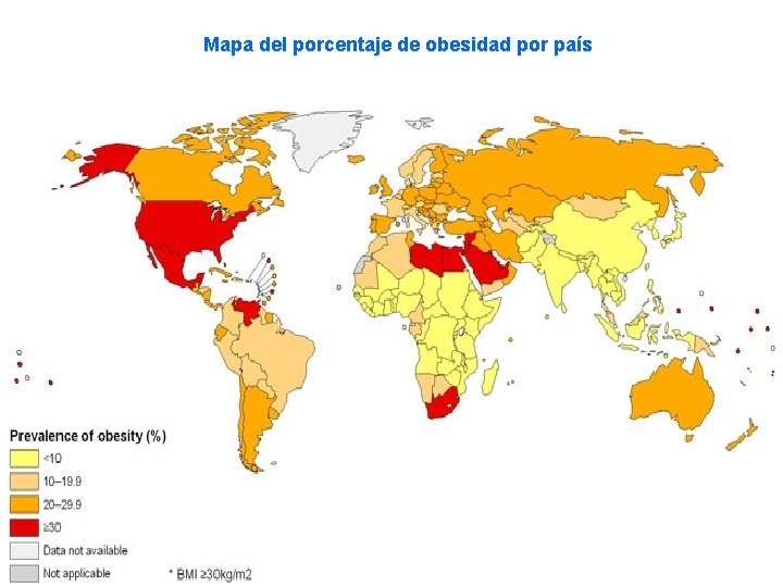 Mapa del porcentaje de obesidad por país 