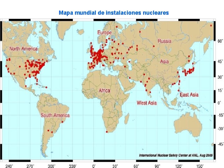 Mapa mundial de instalaciones nucleares 