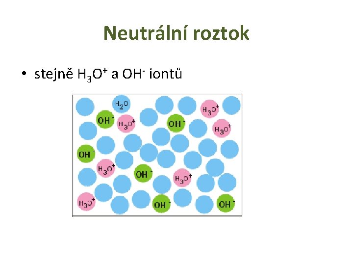 Neutrální roztok • stejně H 3 O+ a OH- iontů 