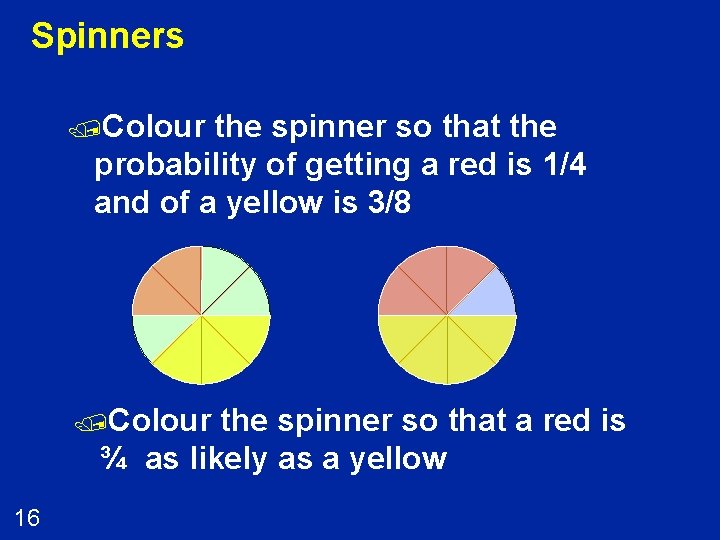 Spinners /Colour the spinner so that the probability of getting a red is 1/4