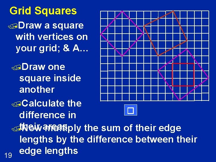Grid Squares /Draw a square with vertices on your grid; & A… /Draw one