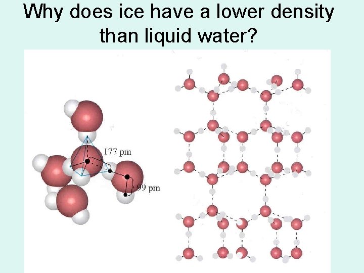 Why does ice have a lower density than liquid water? Why does ice have a lower density than liquid water?