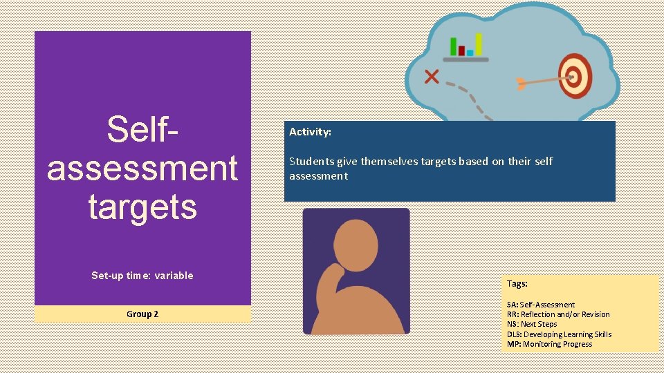 Selfassessment targets Set-up time: variable Group 2 Activity: Students give themselves targets based on