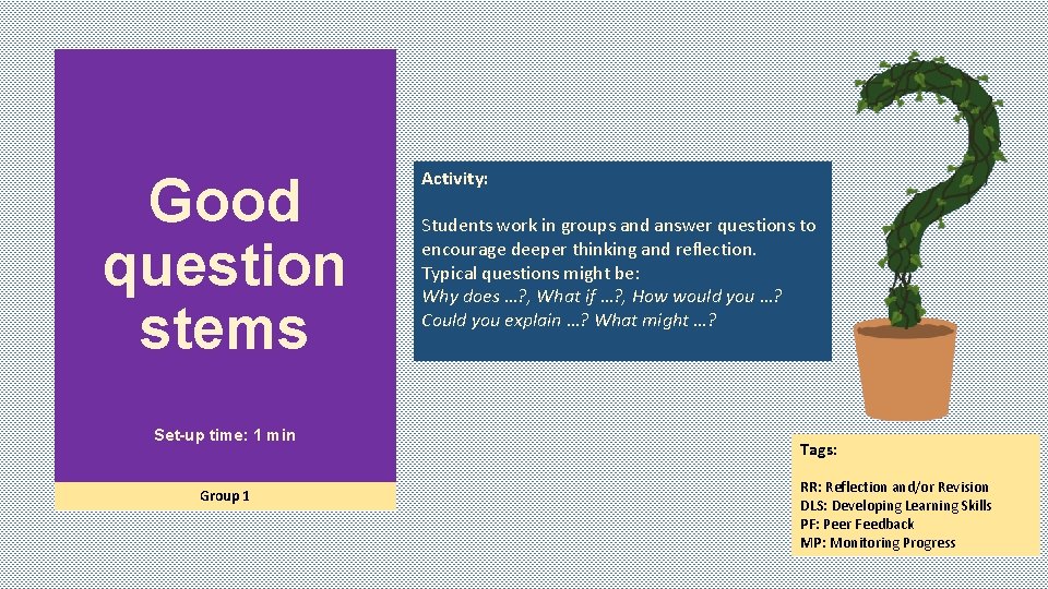 Good question stems Set-up time: 1 min Group 1 Activity: Students work in groups